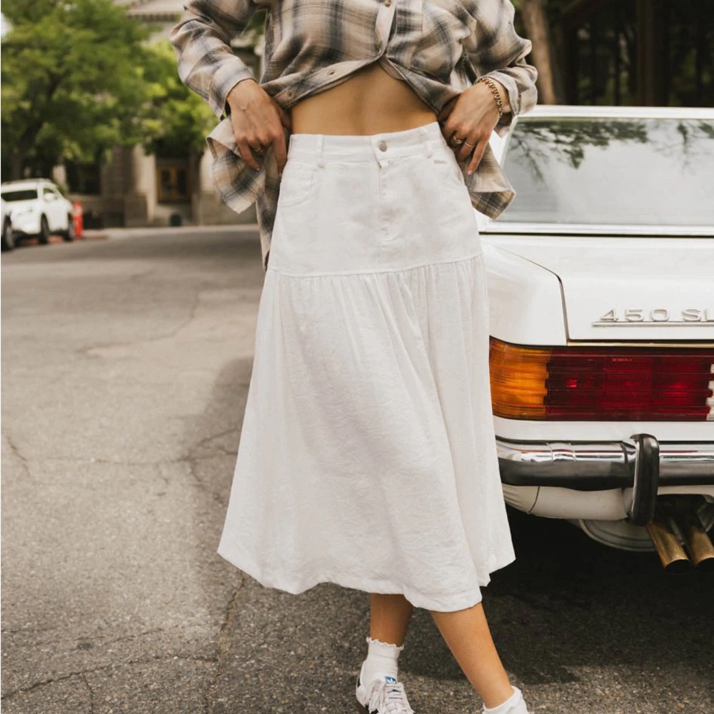 Bohme Luella Denim Contrast Midi Skirt NWT